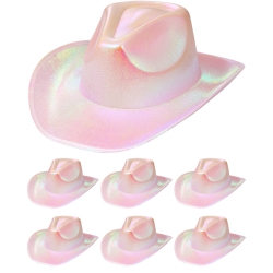 6 Pcs Neon Sparkly Cowgirl Hat Holographic Rave Hat Glitter Cowboy Hats for Women Men Disco Party Costume