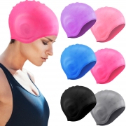 6 Packs Unisex Silicone Swimming Cap Women Swim Caps Bathing Caps for Long/short Hair, Swimming Accessories to Keep Hair Dry and Ear Protection for Girls Kids Adults